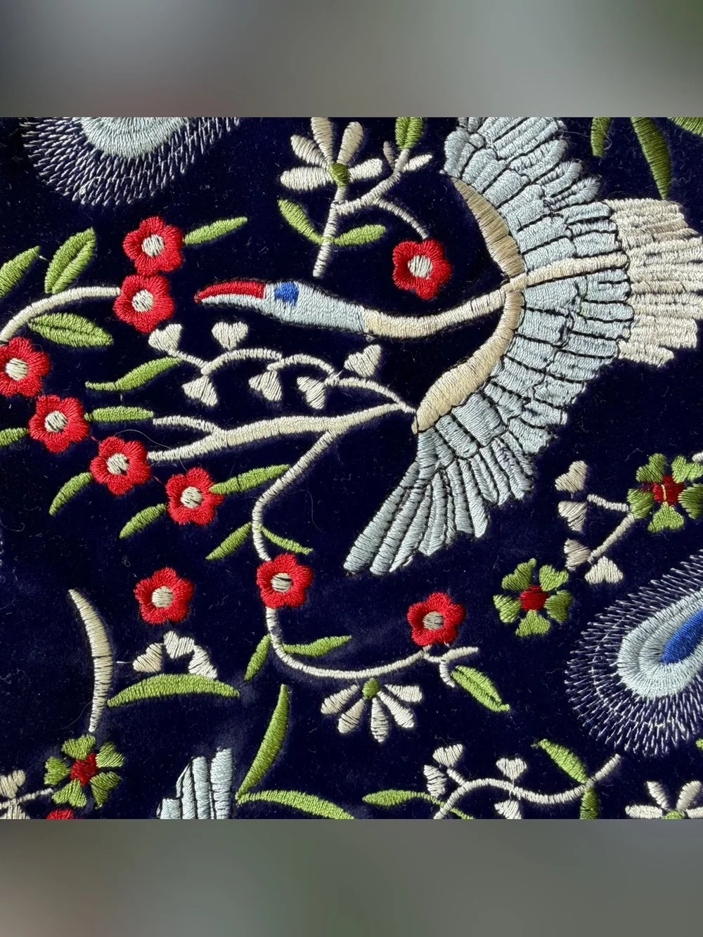 NWOT LOFT Outlet Velvet Bag with embroidered birds and flowers